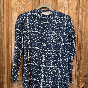 Navy and White Floral Blouse